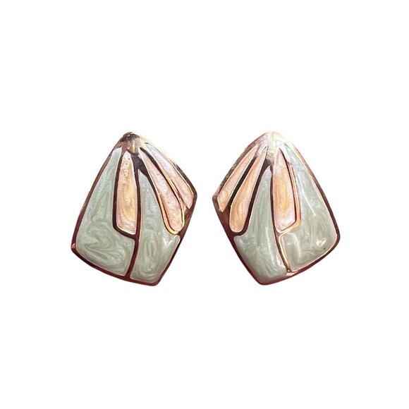 Vintage Jewelry - Vintage 80s Green Yellow Earrings